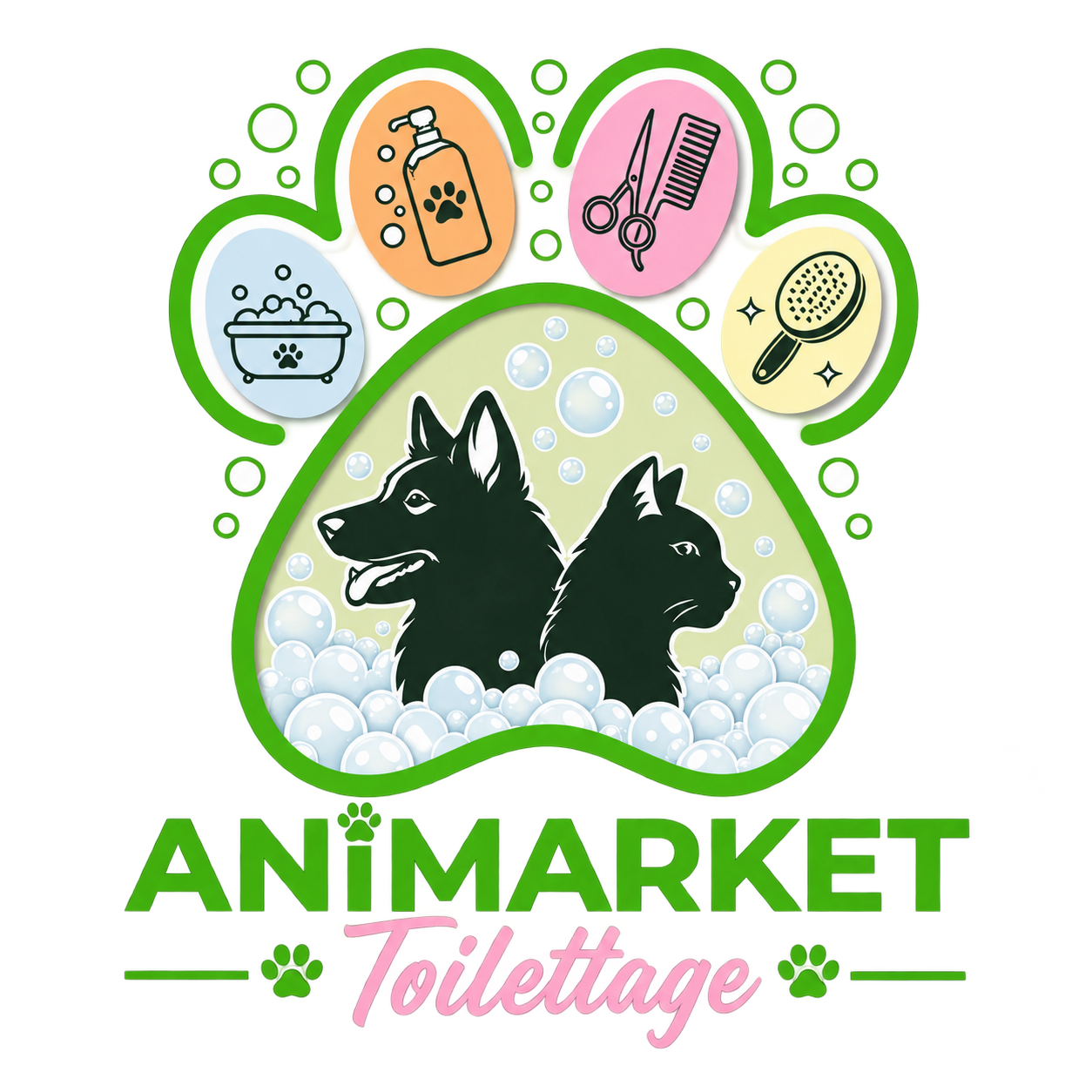Animarket Toilettage, logo du salon pour chiens et chats